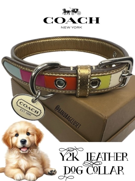 Coach Other - Coach Legacy Striped Leather Vintage Pink Blue Size SMALL Dog Collar